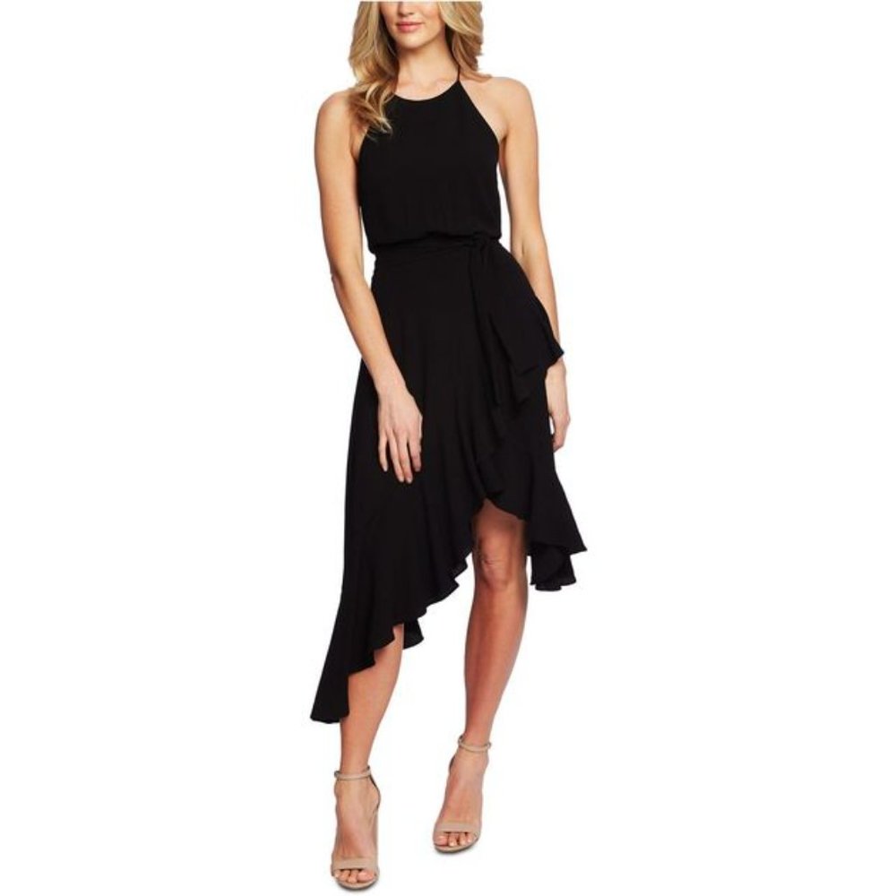 CeCe Cascading Ruffle Halter Neck Dress